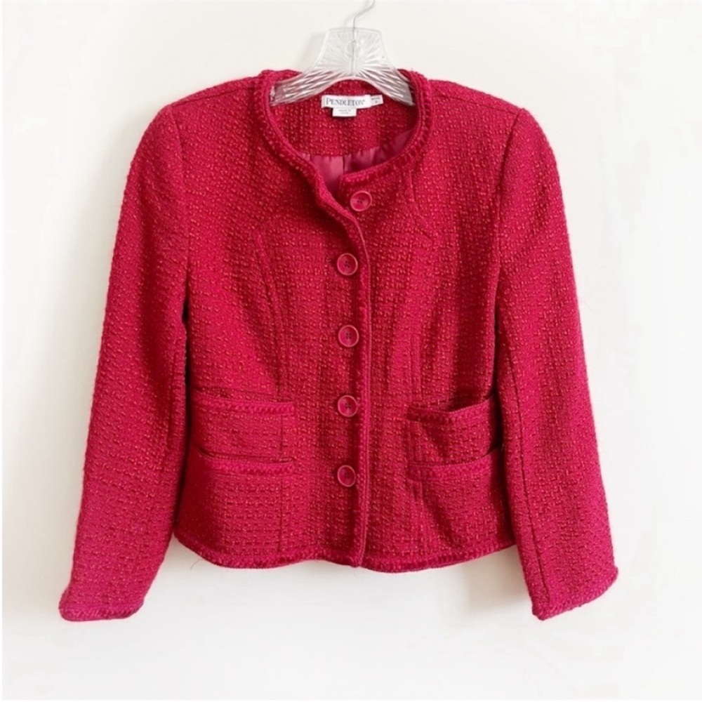Pendleton Jacket Red Tweed Pockets Large Buttons … - image 1